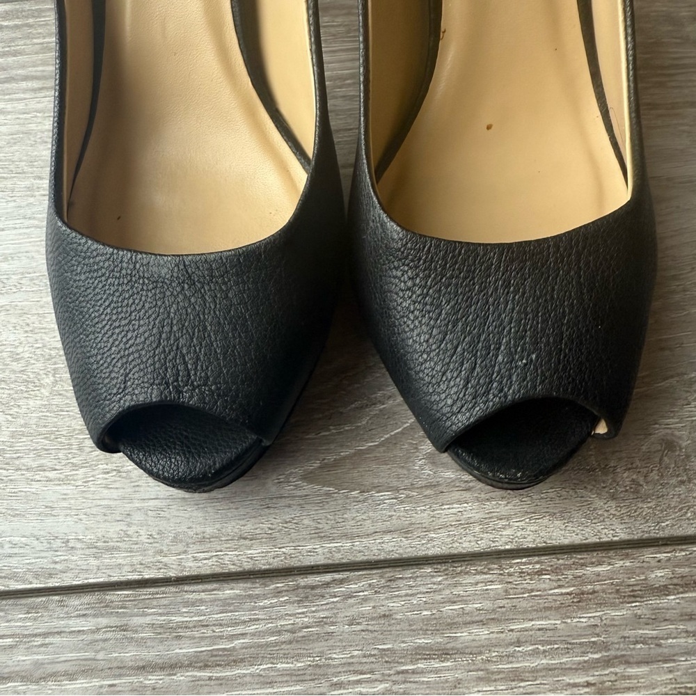 BCBGMAXAZRIA Roxanne Black High All Leather Spikes Heel Peep Toe Rocker Pumps - Picture 8 of 15